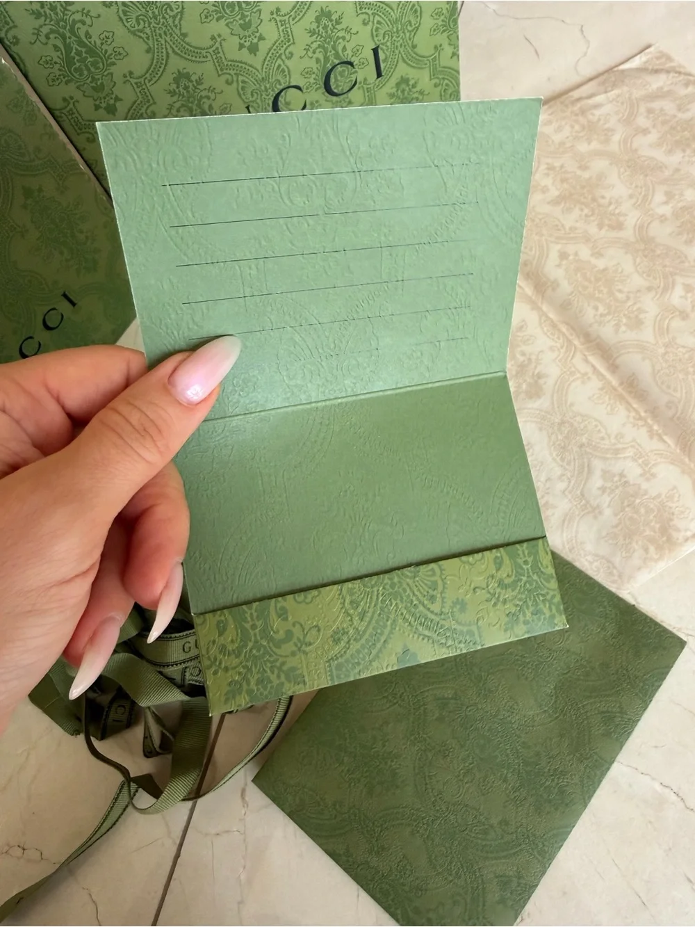 2 authentic Gucci Green Gift Box and Accessories Set